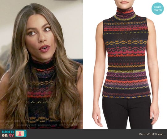 Fuzzi Sleeveless Striped Turtleneck Sweater worn by  Gloria Pritchett (Sofia Vergara) on Modern Family