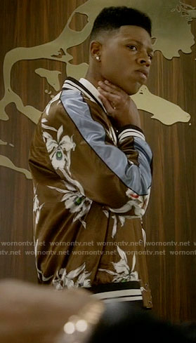Hakeem’s brown and blue floral bomber jacket on Empire