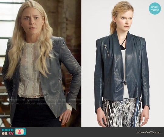 Helmut Lang Blue leather biker jacket worn by Emma Swan (Jennifer Morrison) on Once Upon A Time