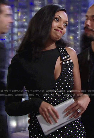 Hilary’s black studded asymmetric dress on The Young and the Restless
