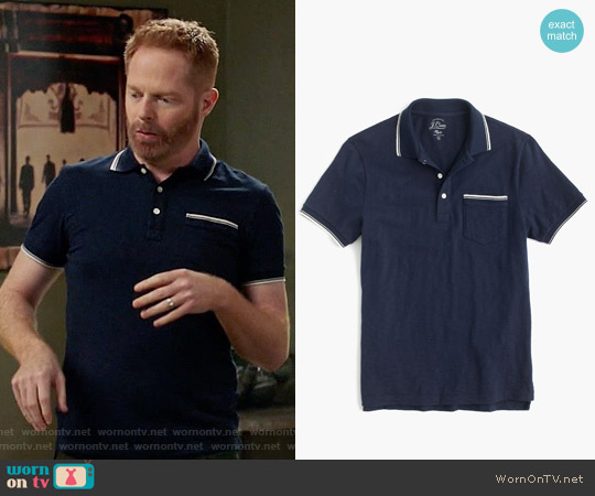 J.Crew Textured Cotton Tipped Polo Shirt in Navy worn by Mitchell Pritchett (Jesse Tyler Ferguson) on Modern Family