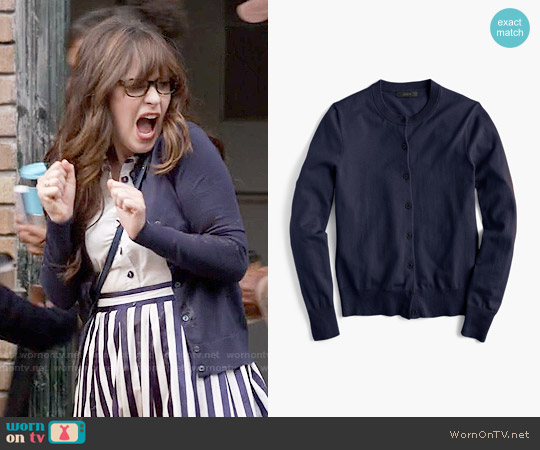 J.Crew Jackie Cardigan in Navy worn by Jessica Day (Zooey Deschanel) on New Girl