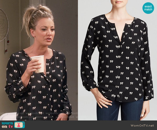 Joie Purine Printed Bow Silk Blouse worn by Penny Hofstadter (Kaley Cuoco) on The Big Bang Theory