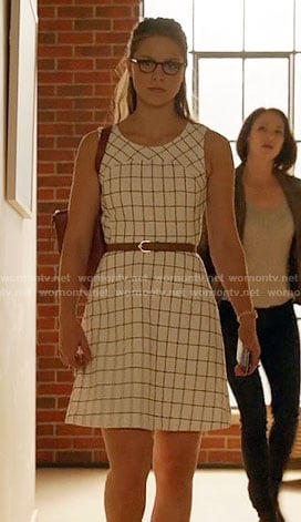 Kara’s white windowpane checked dress on Supergirl