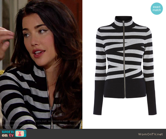 Karen Millen Crosshatch Cardigan worn by Steffy Forrester (Jacqueline MacInnes Wood) on The Bold and the Beautiful