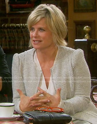 Kayla’s off-white tweed jacket on Days of our Lives