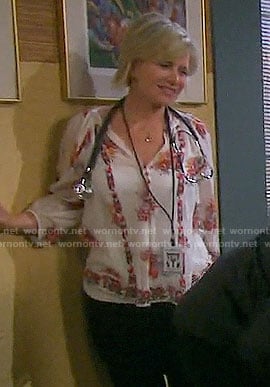 Kayla’s white floral blouse on Days of our Lives