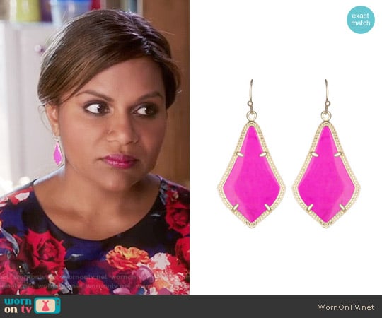 Kendra Scott Alex Drop Earrings in Magenta worn by Mindy Lahiri (Mindy Kaling) on The Mindy Project