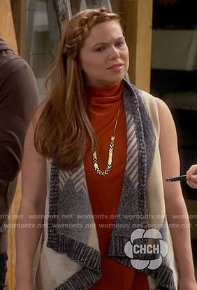Kristin’s blue draped vest on Last Man Standing
