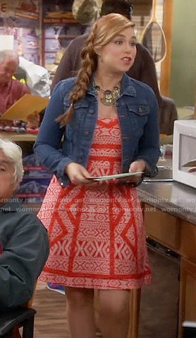 Kristin’s red zig zag patterned dress on Last Man Standing