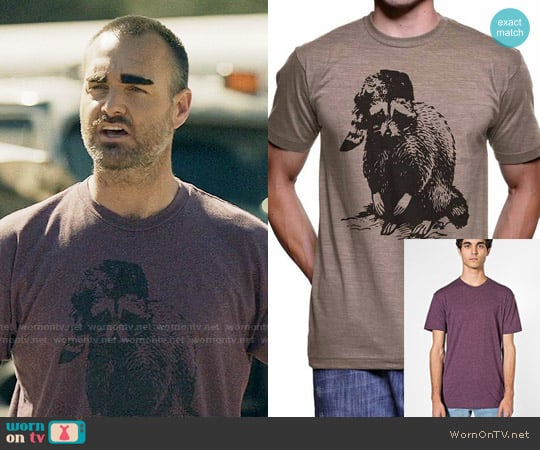 LastEarth Bad Raccoon Tshirt in Heather Plum worn by Phil Miller (Will Forte) on Last Man On Earth