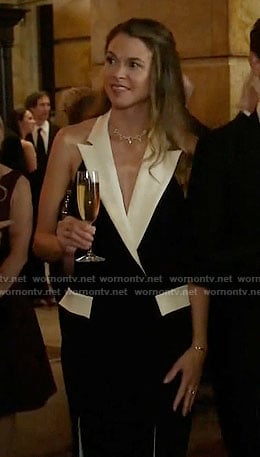 Liza’s black and white tuxedo gown on Younger