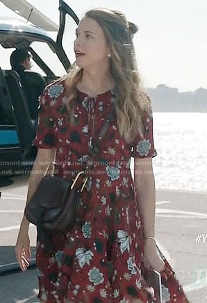 Liza’s red floral short sleeved dress on Younger