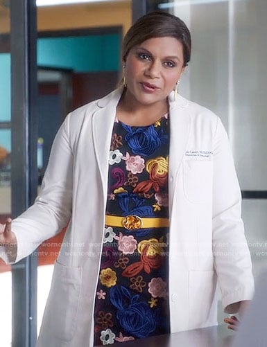 Mindy’s multi colored floral embroidered dress on The Mindy Project