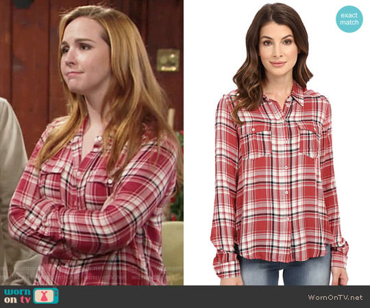 Paige Mya Shirt in Cedar / Cream / Evening Blue worn by Mariah Copeland (Camryn Grimes) on The Young and the Restless