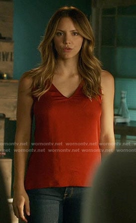 Paige’s red v-neck top on Scorpion