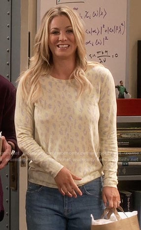 Penny’s yellow leopard print sweater on The Big Bang Theory