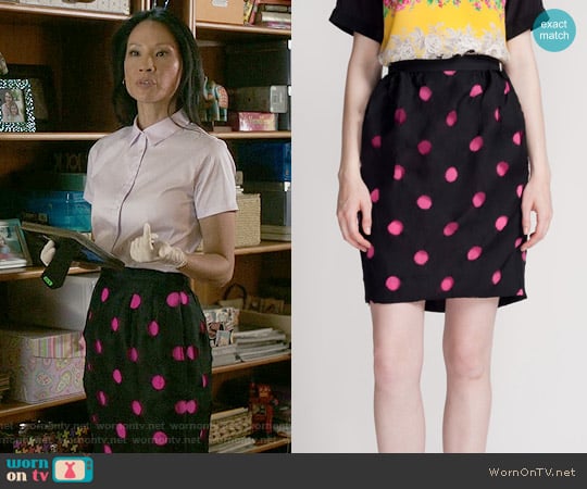 Prabal Gurung Laser Cut Polka Dot Skirt worn by Joan Watson (Lucy Liu) on Elementary