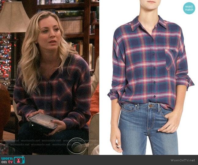 Rails Jackson Shirt in Navy / Jade / Pink worn by Penny Hofstadter (Kaley Cuoco) on The Big Bang Theory