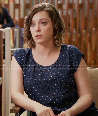 Rebecca’s blue printed top on Crazy Ex-Girlfriend