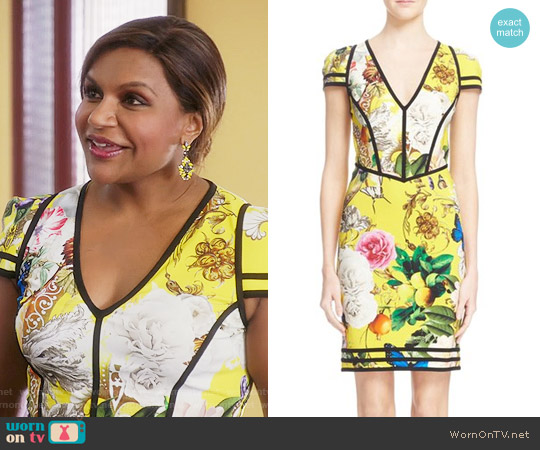 Roberto Cavalli Wonderland Print Sheath Dress worn by Mindy Lahiri (Mindy Kaling) on The Mindy Project