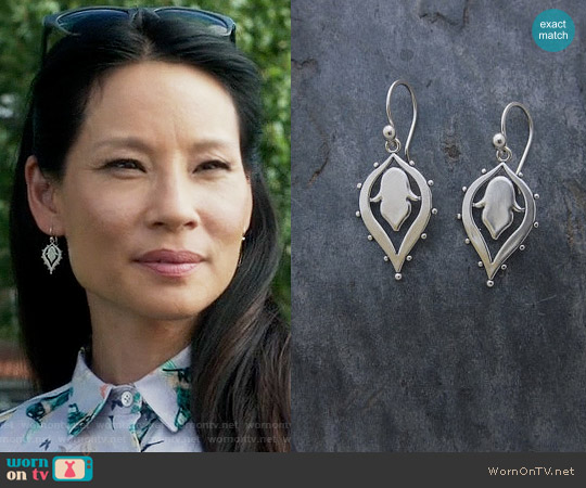Sasha Bell Jewelry Lotus Drop Earrings worn by Joan Watson (Lucy Liu) on Elementary