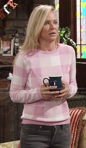 Sharon’s pink gingham sweater on The Young and the Restless