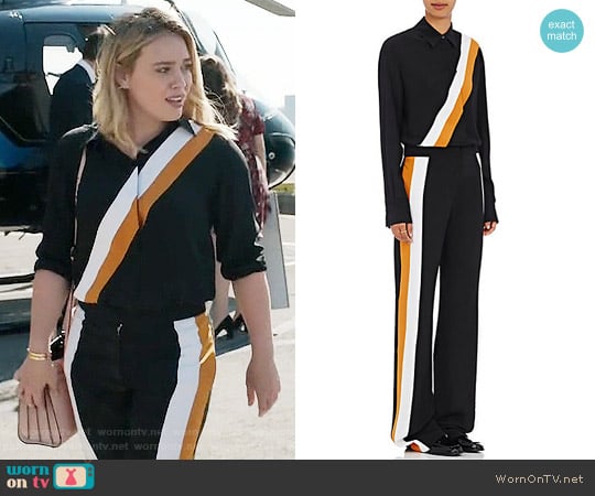 Stella McCartney Diagonal Striped Silk Blouse worn by Kelsey Peters (Hilary Duff) on Younger