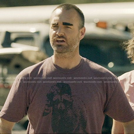 Tandy’s purple raccoon tee on Last Man on Earth