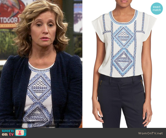 Veronica Beard Baja Flutter Cap Sleeve Top worn by Vanessa Baxter (Nancy Travis) on Last Man Standing