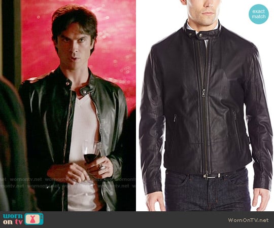 Vince Essential Leather Moto Jacket worn by Damon Salvatore (Ian Somerhalder) on The Vampire Diaries