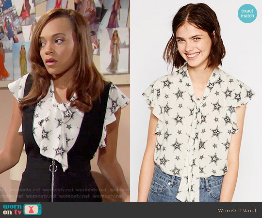 Zara Star Print Blouse worn by Nicole Avant (Reign Edwards) on The Bold and the Beautiful
