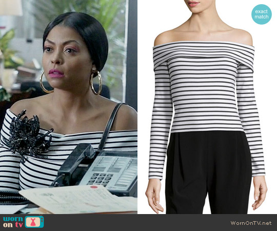10 Crosby by Derek Lam Long-Sleeve Striped Off-the-Shoulder Top worn by Cookie Lyon (Taraji P. Henson) on Empire