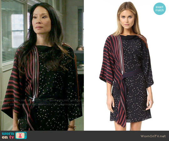 3.1 Phillip Lim Kimono-sleeve Striped Silk Dress worn by Joan Watson (Lucy Liu) on Elementary