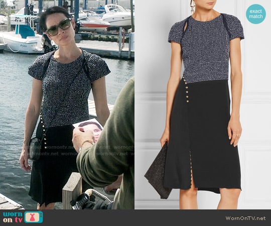3.1 Phillip Lim Boucl&eacute; and silk crepe de chine dress worn by Joan Watson (Lucy Liu) on Elementary