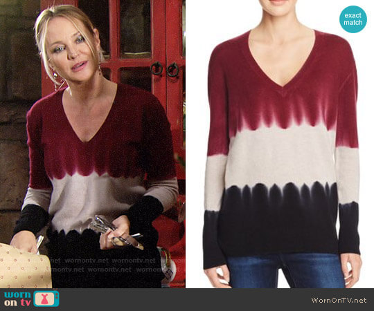 Aqua Tie Dye V-Neck Cashmere Sweater worn by Sharon Newman (Sharon Case) on The Young and the Restless