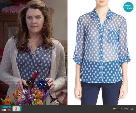 Diane von Furstenberg Lorelei Silk Blouse in Dotted Batick Blue worn by Lorelai Gilmore (Lauren Graham) on Gilmore Girls