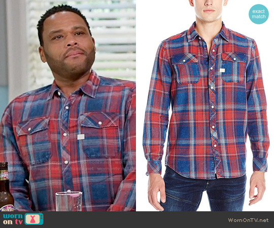 G Star Raw Landoh Shirt in Indigo Antic Red Check worn by Andre Johnson (Anthony Anderson) on Black-ish