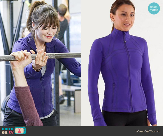 Lululemon Define Jacket in Bruised Berry worn by Jessica Day (Zooey Deschanel) on New Girl