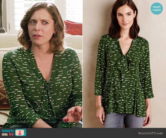 Maeve Tie-Neck Swing Blouse worn by Rebecca Bunch (Rachel Bloom) on Crazy Ex-Girlfriend