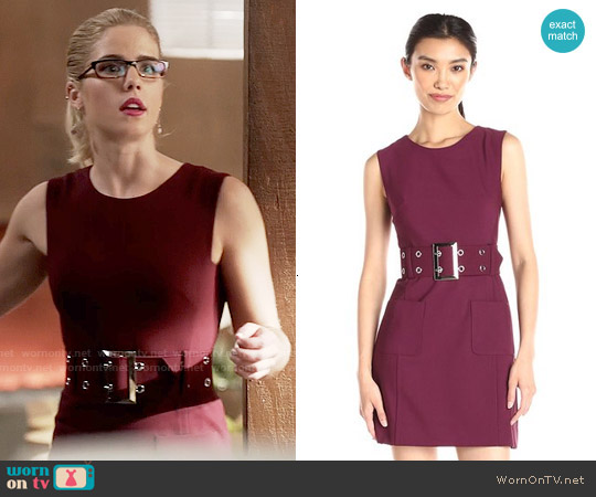 Milly Belted Mini Dress in Burgundy worn by Felicity Smoak (Emily Bett Rickards) on The Flash