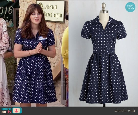 Summer School Cool Dress in Navy Dots from Modcloth worn by Jessica Day (Zooey Deschanel) on New Girl