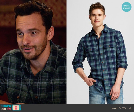 Mossimo Supply Co Flannel Button Down Green worn by Nick Miller (Jake Johnson) on New Girl