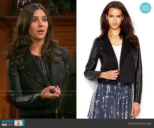 RACHEL Rachel Roy Studded Faux-Leather Moto Jacket worn by Gabi Hernandez (Camila Banus) on Days of our Lives