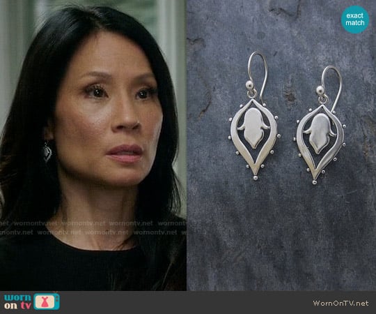 Sasha Bell Jewelry Lotus Drop Earrings worn by Joan Watson (Lucy Liu) on Elementary