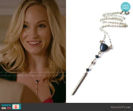 SiennaGraceJewelry Lapis Lazuli Y Necklace Lapis Necklace worn by Caroline Forbes (Candice Accola) on The Vampire Diaries