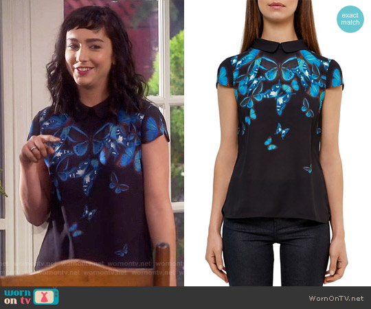 Ted Baker Nealie Butterfly Collective Top worn by Mandy Baxter (Molly Ephraim) on Last Man Standing