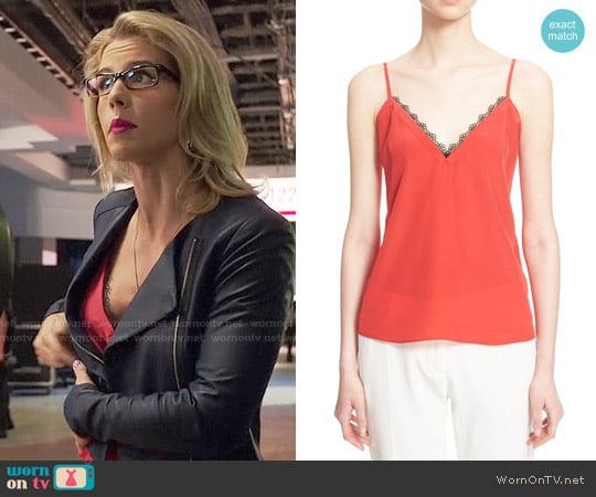 The Kooples Lace Trim Crepe de Chine Camisole worn by Felicity Smoak (Emily Bett Rickards) on Arrow