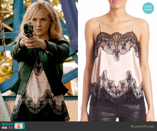 Alice + Olivia Sondra Top in Blush worn by Caroline Forbes (Candice Accola) on The Vampire Diaries