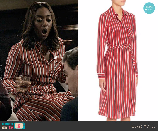 Altuzarra Marian Striped Silk Shirtdress in Red Black worn by Daisy Grant (Patina Miller) on Madam Secretary